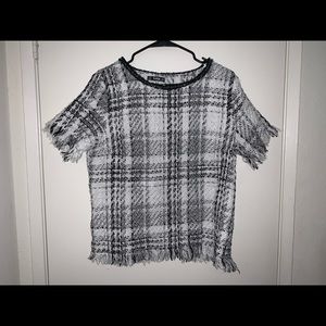 black & white blouse with hidden silver threads